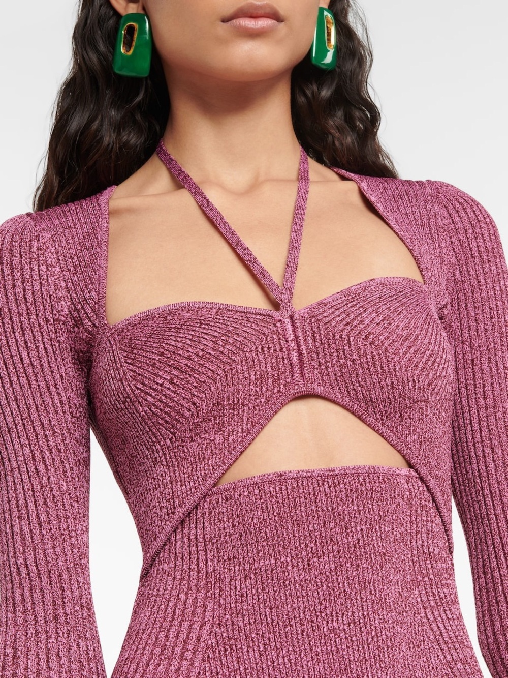 NWOT Jonathan Simkhai Alexia Metallic Cutout Ribbed Knit Top Mulberry Multi M